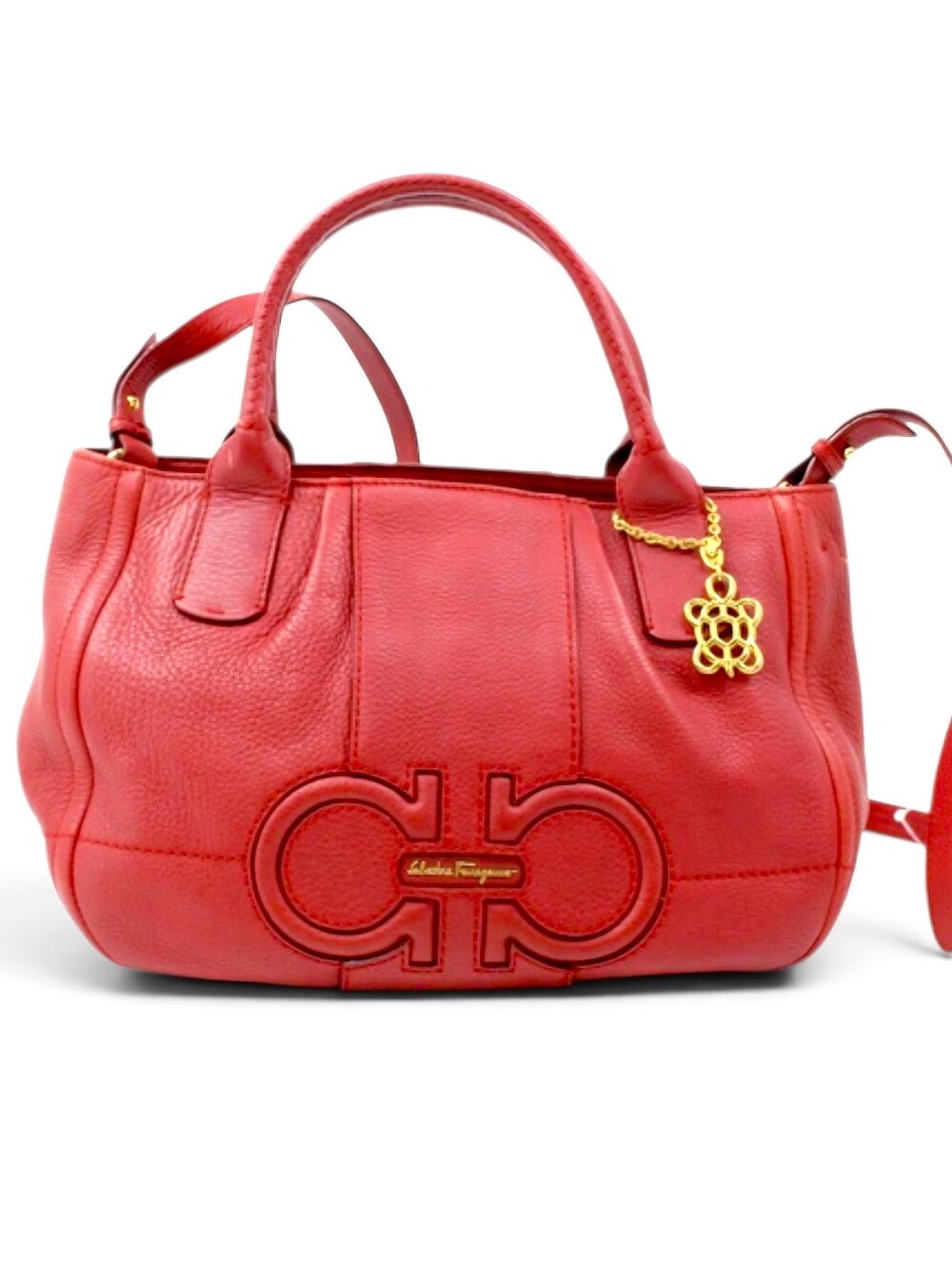 Salvatore Ferragamo Two Way Gancini Crossbody Red Leather with Gold Charm